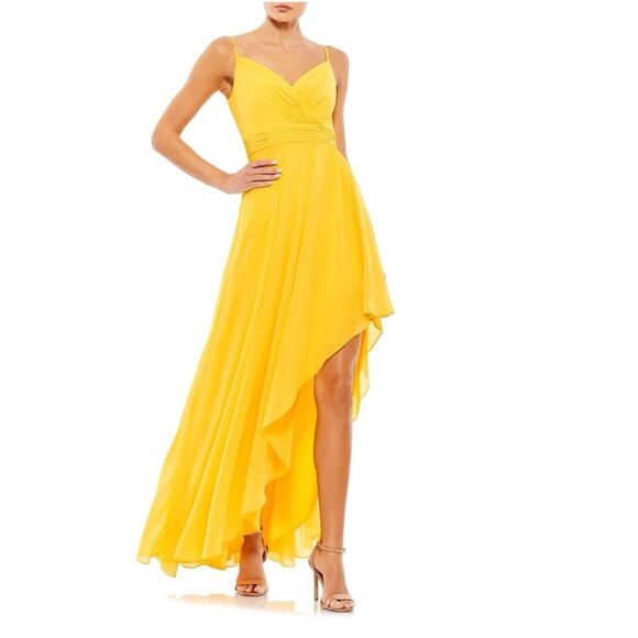 NWT Mac Duggal dress #70191 Asymmetrical Skirt Chiffon Dress in Marigold. Size 0 - Picture 4 of 14